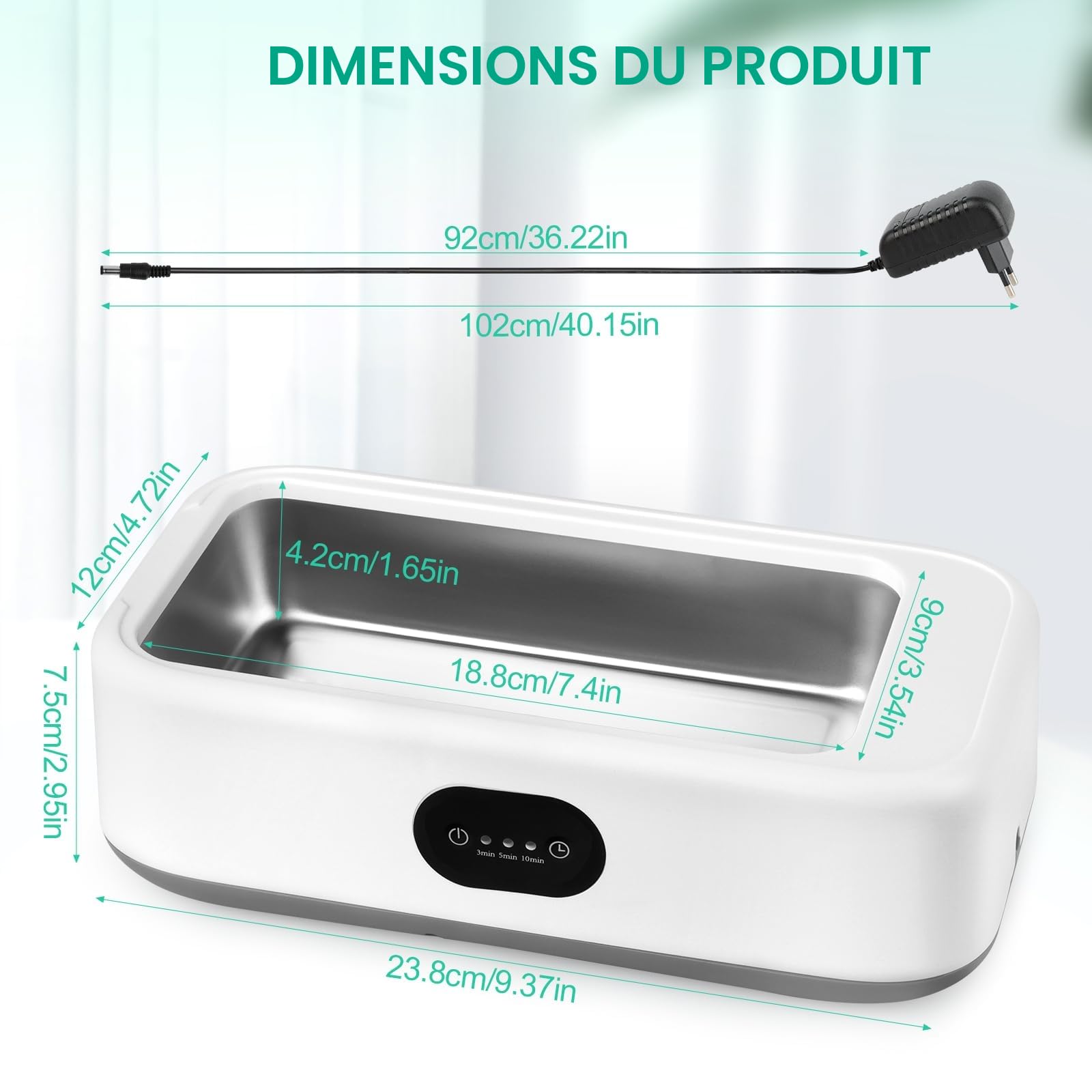 MXTIMWAN Nettoyeur Ultrasons 640ML, 49KHz Ultrasonic Low Noise Cleaner, avec 3 Minuteries Numériques, pour Bijoux, Dentier, Montres, Lunettes, Tête de Rasoir
