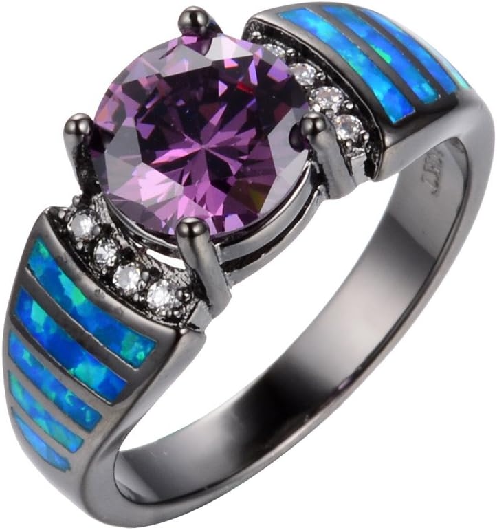 Rongxing Jewelry The Finger Ring Size 6 Opal Blue Purple Zircon Round Amethyst Women's relationship Black Gold Filled Engagement