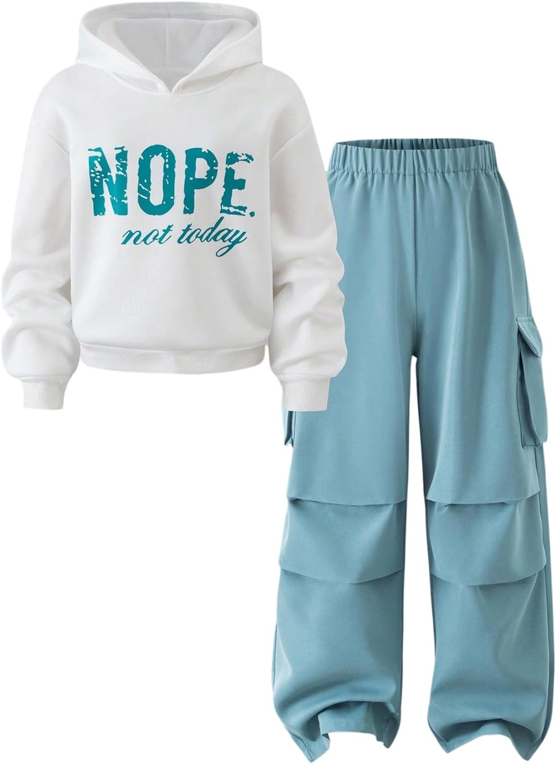 Girl's 2 Piece Outfits Graphic Hoodies Sweatshirt and Cargo Pants Set Sweatsuits