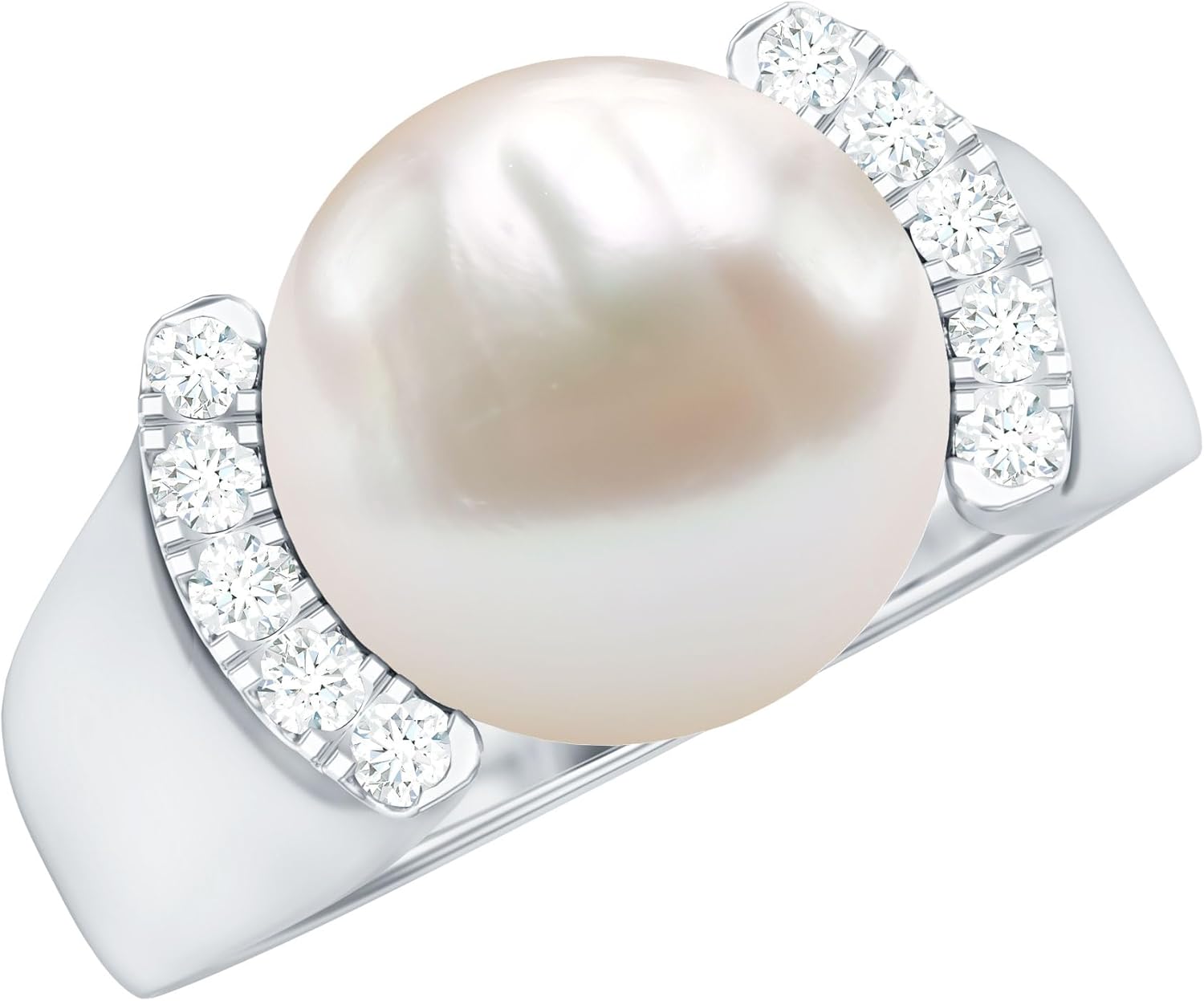 Natural Freshwater Cultured Pearl Diamond Engagement Ring, Aaa Quality, Handpicked Pearl Statement Ring - Gift For Women