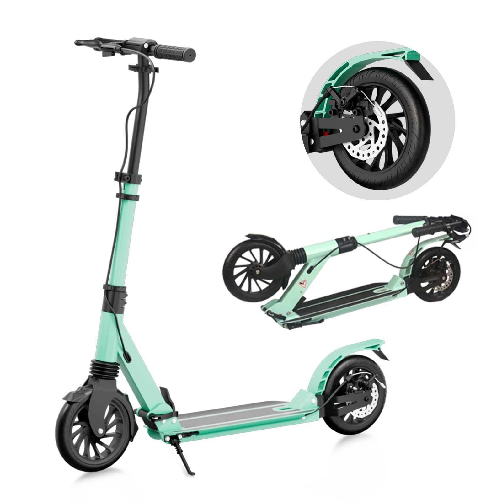 Scooter for Kids Ages 6-12 & Adults, Foldable with Rear Disc Brake & Dual Shock Absorbers, 8" Large Wheels, Upgraded Hand Brake System, 220 LB Weight Capacity, Height Adjustable