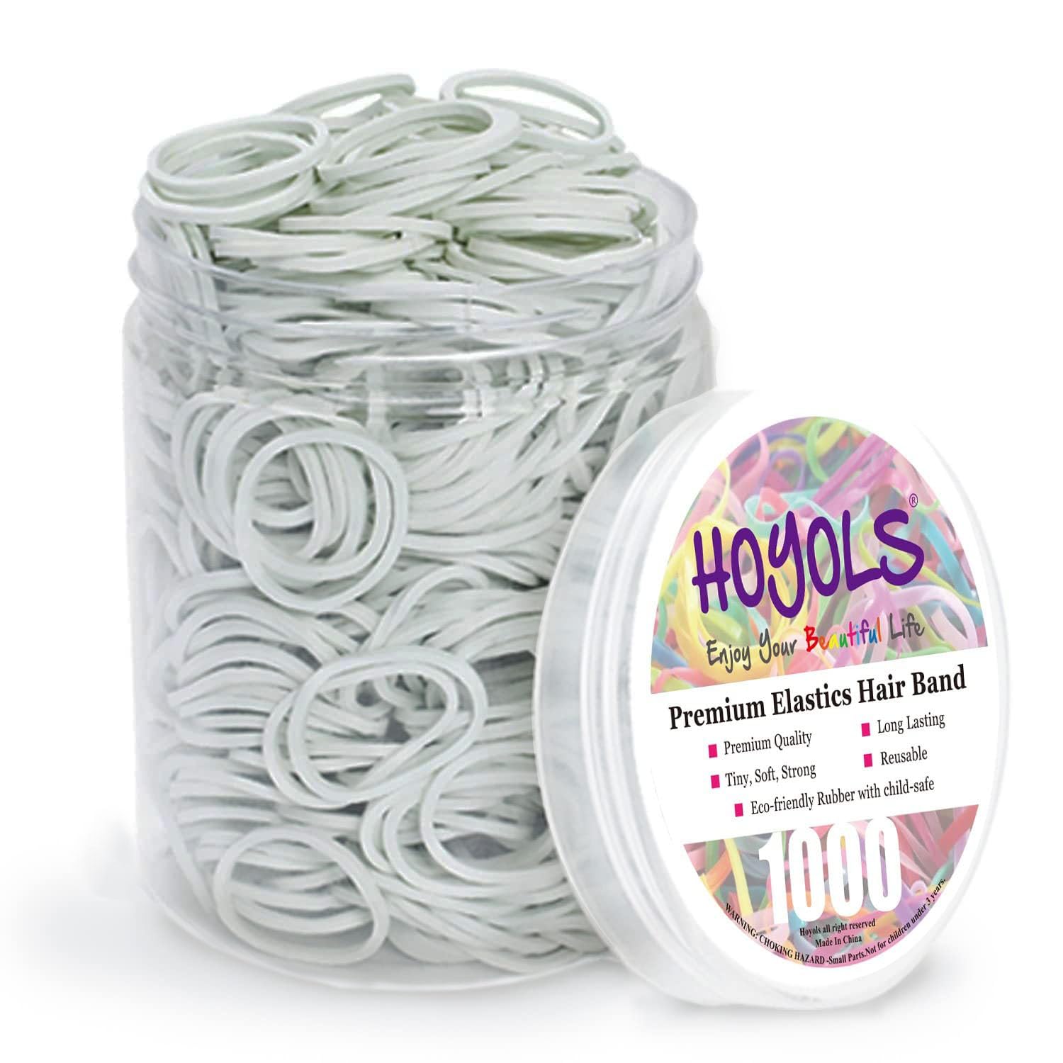 1/2 Inch Small White Rubber Bands for Hair Ties Elastics Mini Toddler Braids Ponytail Holders for Baby Girls Infants Kids Thick Hair White Rubberbands No Damage Office 1000pcs (S) Latex-Free