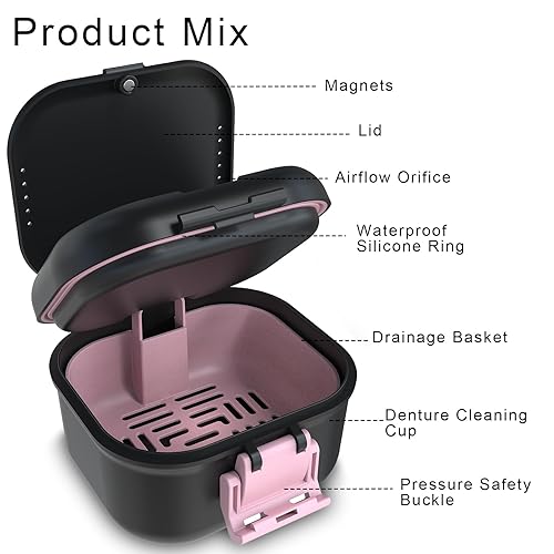 Miniatura 7 de BVN Vaso de prótesis a prueba de fugas, almacenamiento de transporte mejorado, caja de baño para dentaduras postizas con filtro, taza de dentadura