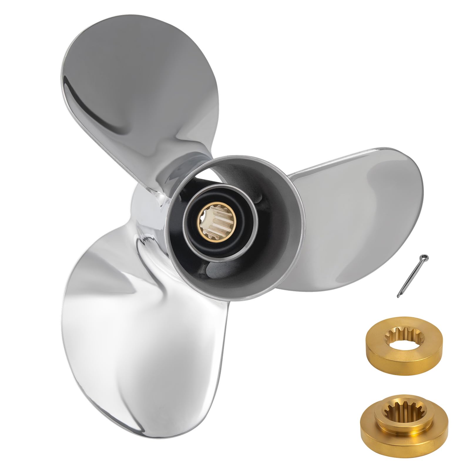11 x 15 Stainless Steel Outboard Boat Propeller for Tohatsu Engines 35-60HP, 13 Spline Tooth, 3 Blades, Compatible with Tohatsu 35HP 40HP 50HP 60HP, RH