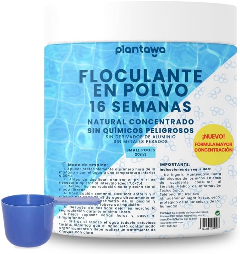 PLANTAWA Floculante Piscina en Polvo | Tratamiento de 16 Semanas para Agua Turbia | Clarificador de Acción Continua | Apto para Todo Tipo de Piscinas | Fácil Aplicación y Alta Eficacia
