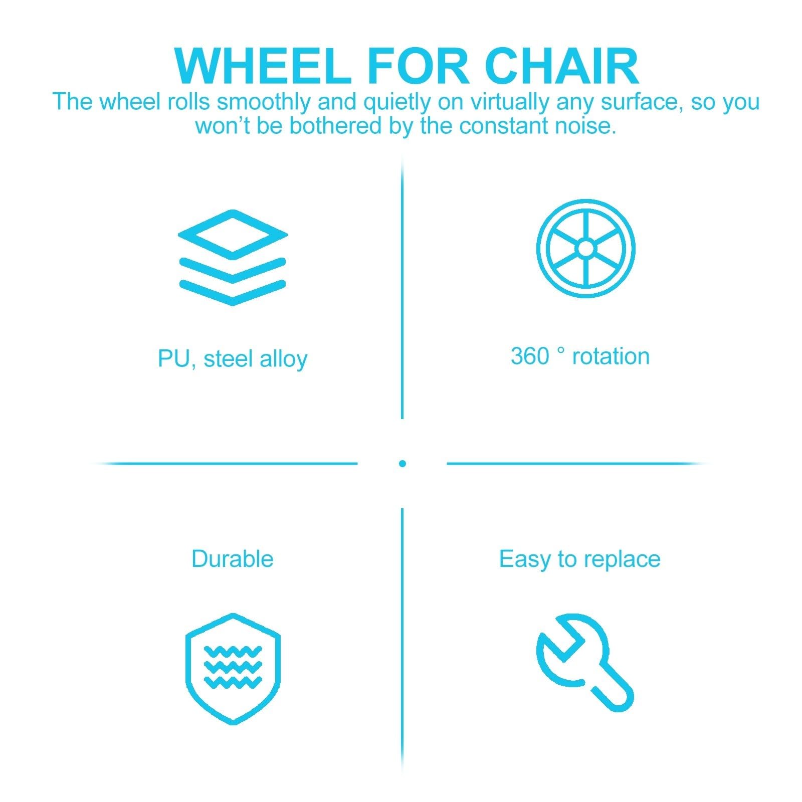 CANIGHT Rotelle Girevoli in PU per Sedie da Ufficio 5 Pezzi, Silenziose con Struttura in Acciaio e Funzione per Spostamento Mobile