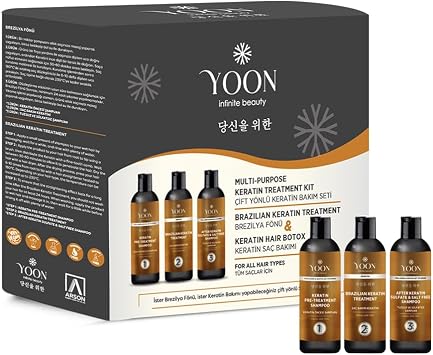 YOON Brazil Blow Dry & Keratin Botox at Home, Odorless and Smokeless Hair Straightening, Intensive Keratin Care, Protection Repair and Bidirectional Intensive Hair Care Set to Help Nourish 3x100ml