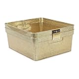 Isaac Jacobs Medium Glitter Storage Bin (14” x 11.5” x 5.5”) Set w/Cut-Out Handles, Plastic Organizer, Multi-Functional, Home Storage Solution, Kids Playroom, Bedroom, Closet (2, Gold)