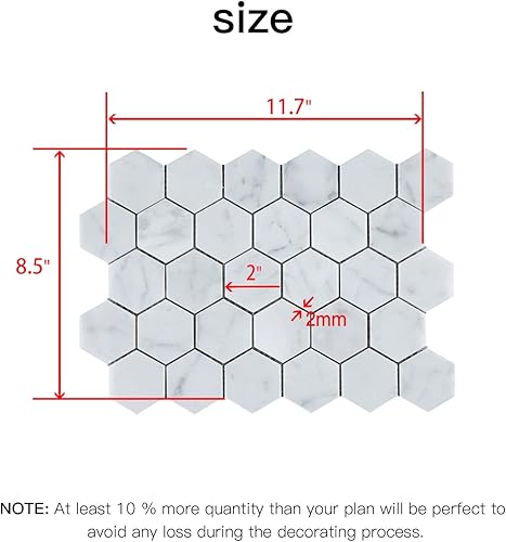 Miniatura 5 de Lovdeco Carrara - Mosaico de mármol blanco, azulejos de mármol bianco italiano natural pulido para ducha, cocina, pared y baño, hexagonal de 2