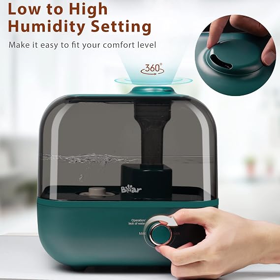 BEAR 5L Top Filling Humidifier 28 dB Ultra Quiet for Babies and Plants 35 Hours Running Time with Aromatherapy Tray 360° Adjustable Steam Nozzle Automatic Shut-Off Polypropylene
