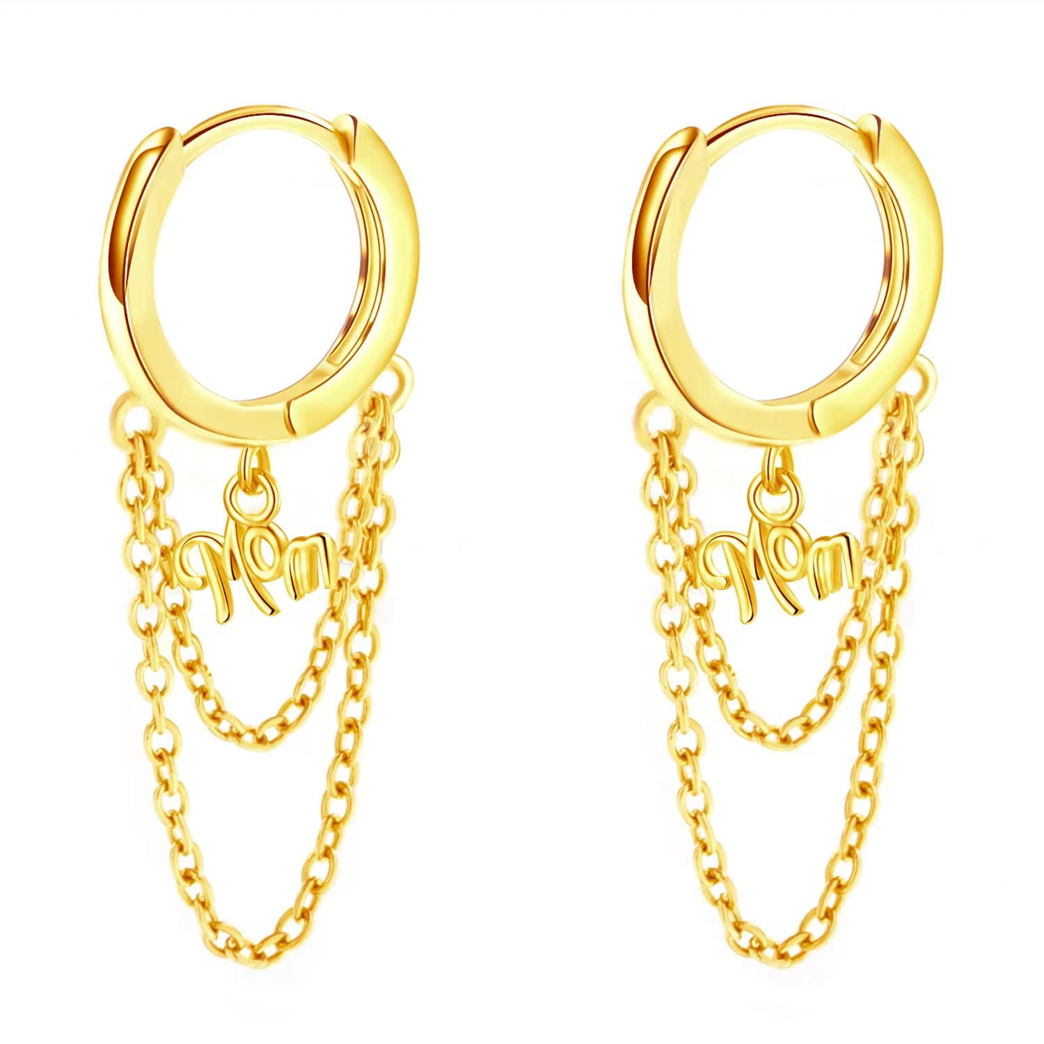 Pendientes de aro pequeños de plata de ley 925 con diseño de estrella, cadena de borlas, color negro y oro rosa, para mujeres y adolescentes weinuo