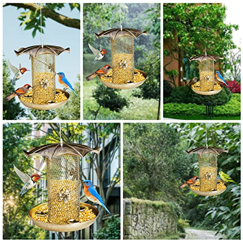 Yebicola Metal Bird Feeders For Outdoors Hanging, Heavy Duty Chew-Proof Wild Bird Feeder With Water Ports & Hook, Large Capacity Bird Feeders For Black Oil Sunflower Seed, Yard Garden Decoration #TOP5