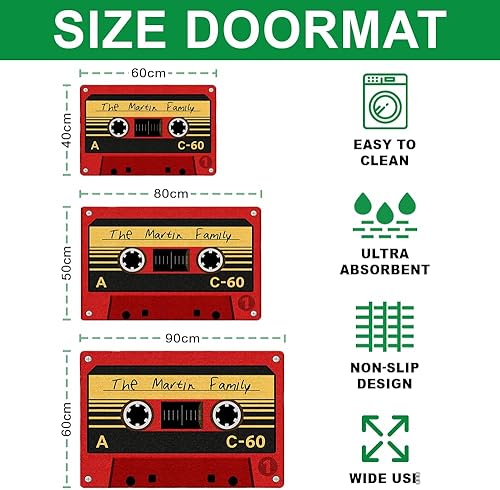 Miniatura 2 de ENCYCOM Tapete de puerta de casete personalizado con nombre de la familia, tapete familiar personalizado para entrada en interiores y exteriores,