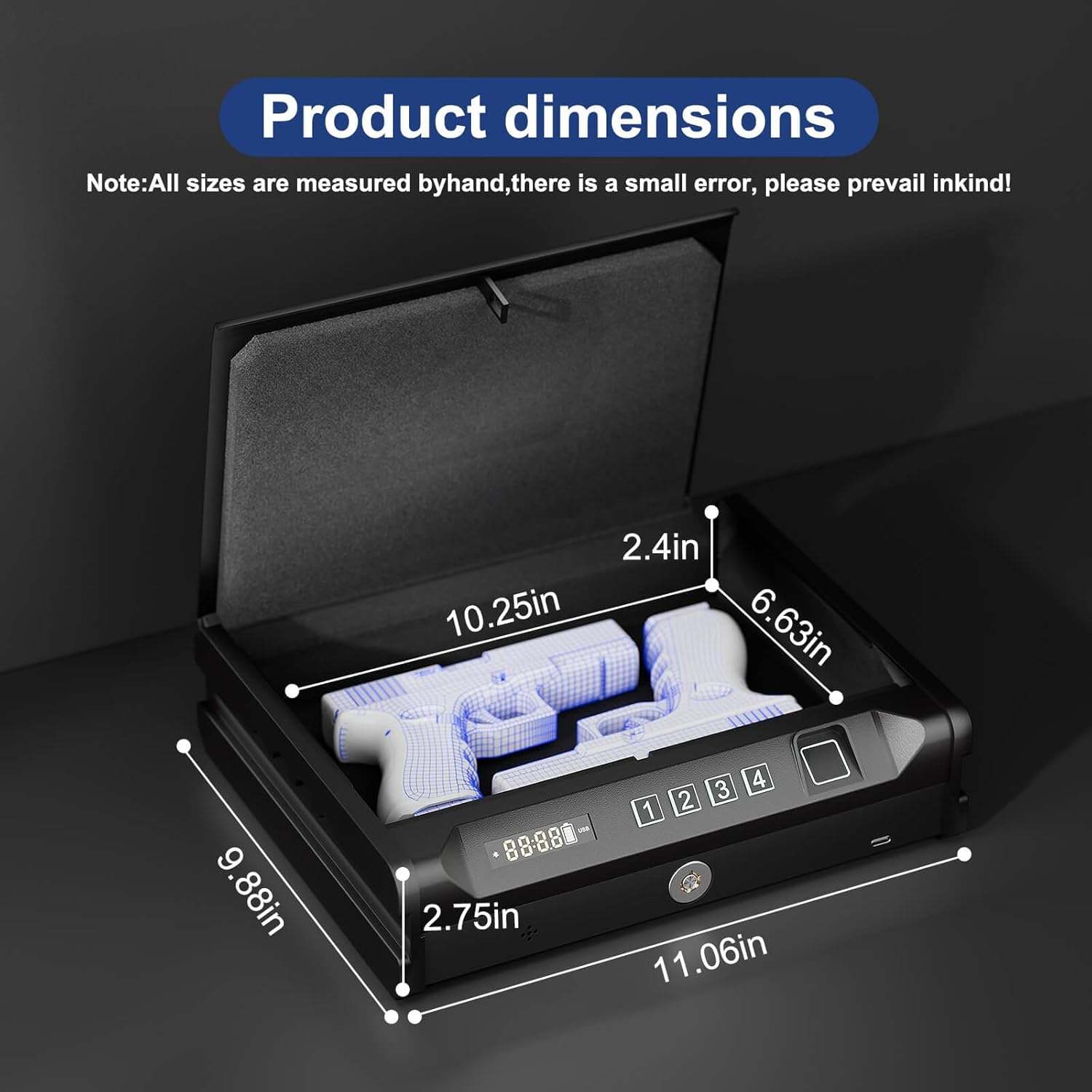 Biometric Gun Safe for Pistols 3-Ways unlock Fingerprint Digital PIN Key Handgun Safe with LCD Screen, Lock box for living room Bedroom Nightstand and Car