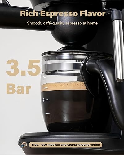 Miniatura 2 de SHARDOR Máquina de café expreso de 3.5 bares, cafetera compacta de 4 tazas con espumador de leche, máquina de capuchino de precalentamiento de 800 W