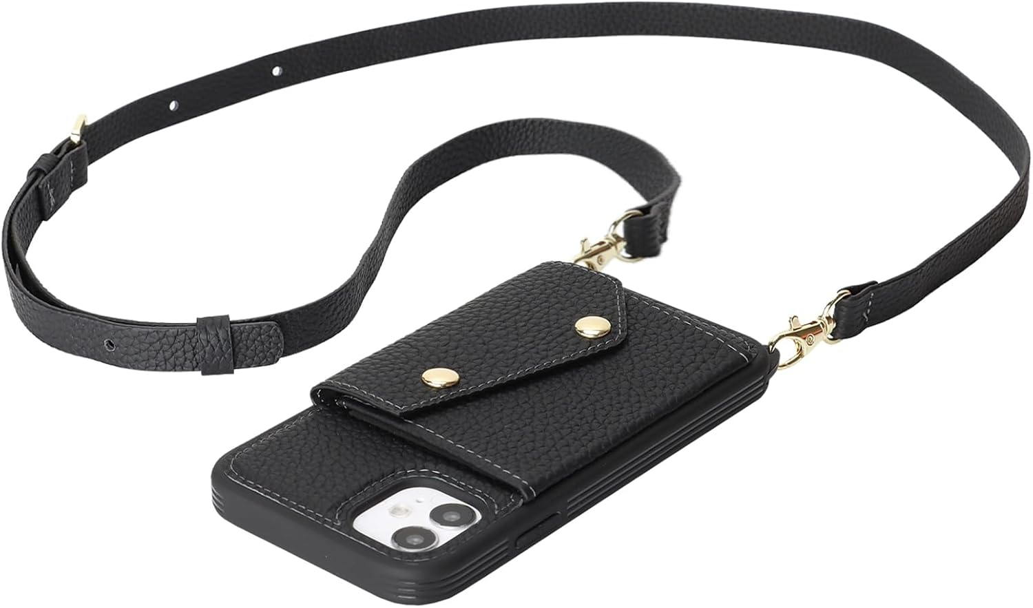 Jaorty Genuine Leather Wallet Case for iPhone 11, Necklace Lanyard Case Cover with Card Holder & Cash Pocket for Women Girls,Magnetic Snap,Anti-Lost Shoulber Strap 6.1 inch,Black