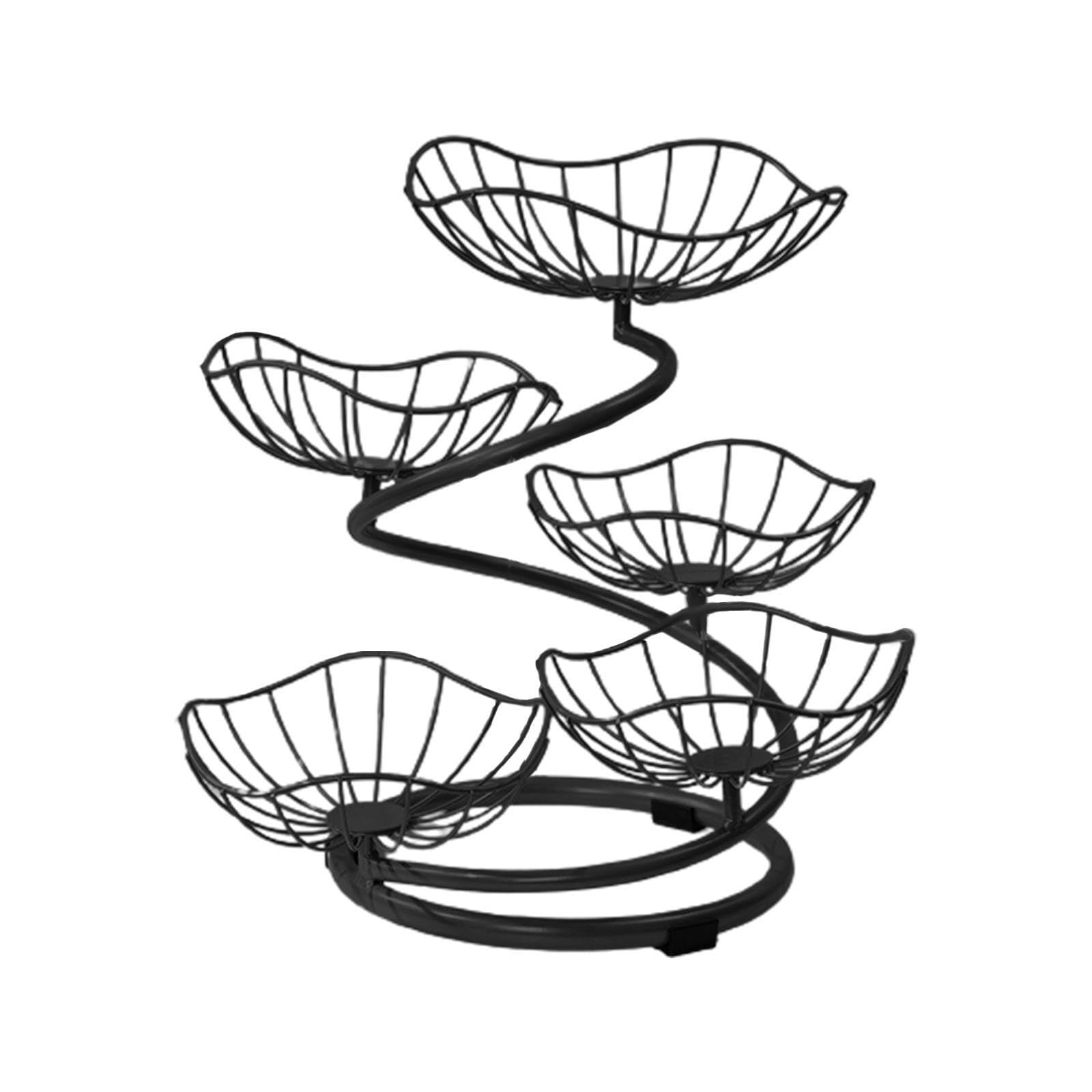 TUXCAXI Metal Wire Fruit Basket Vegetable Storage Bowl Heavy Duty Iron Wire Snacks Serving Tray Kitchen Centerpiece Heavy Duty Iron Snacks Serving Tray Plate , black , 5 basket