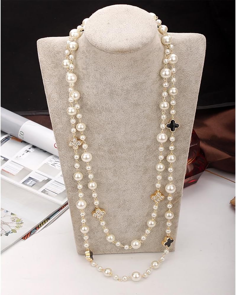 Fashion Designer Imitation Pearl Necklace White layered Long Pearl Necklaces for Women Vintage Jewelry for Party - Image 3