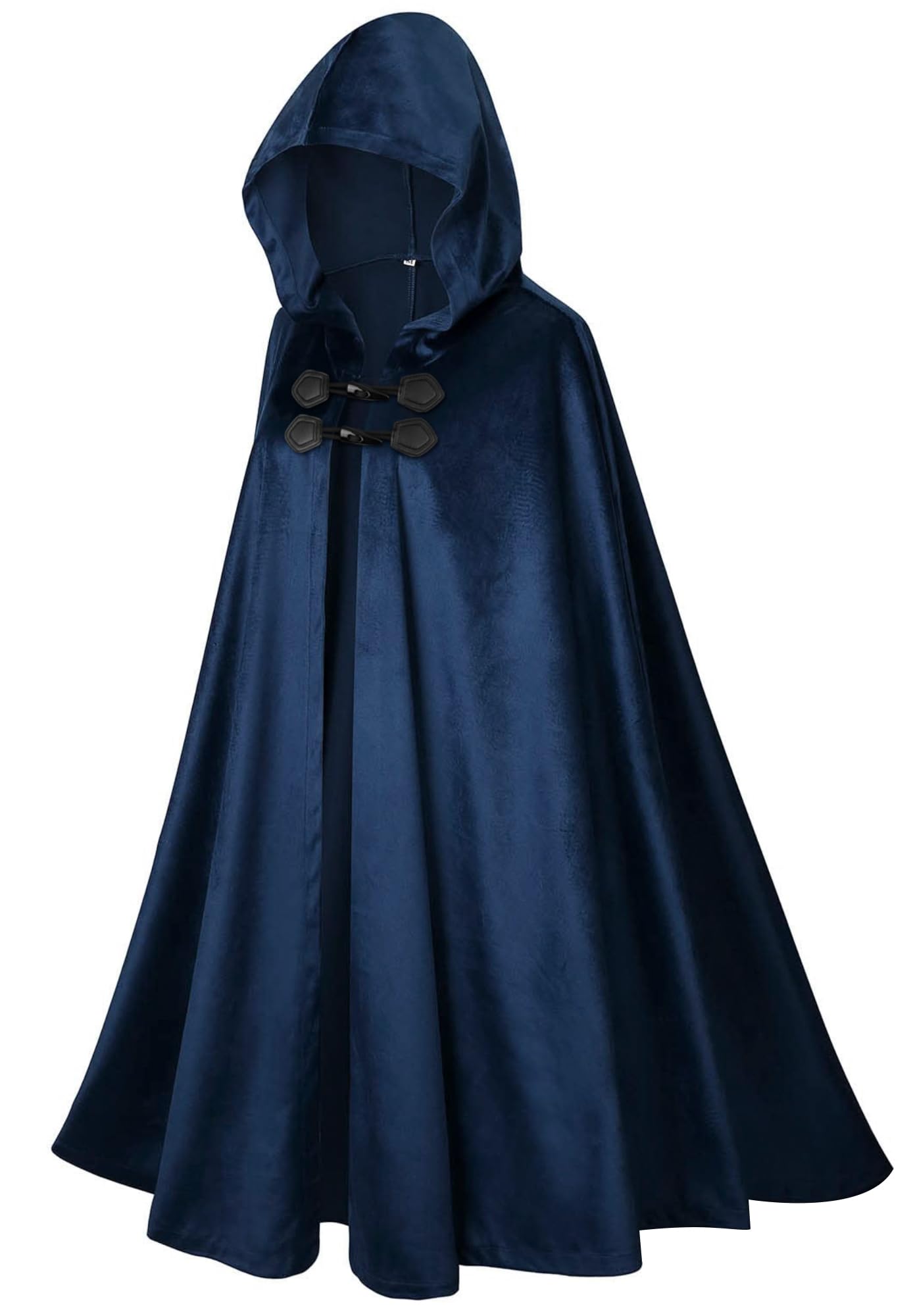 Adigau Womens Party Hooded Robe Witches Velvet Outfit Long Vintage Cape Elegant Medieval Dresses Roleplay Cosplay Clothes Dark Blue L (Length 130CM)
