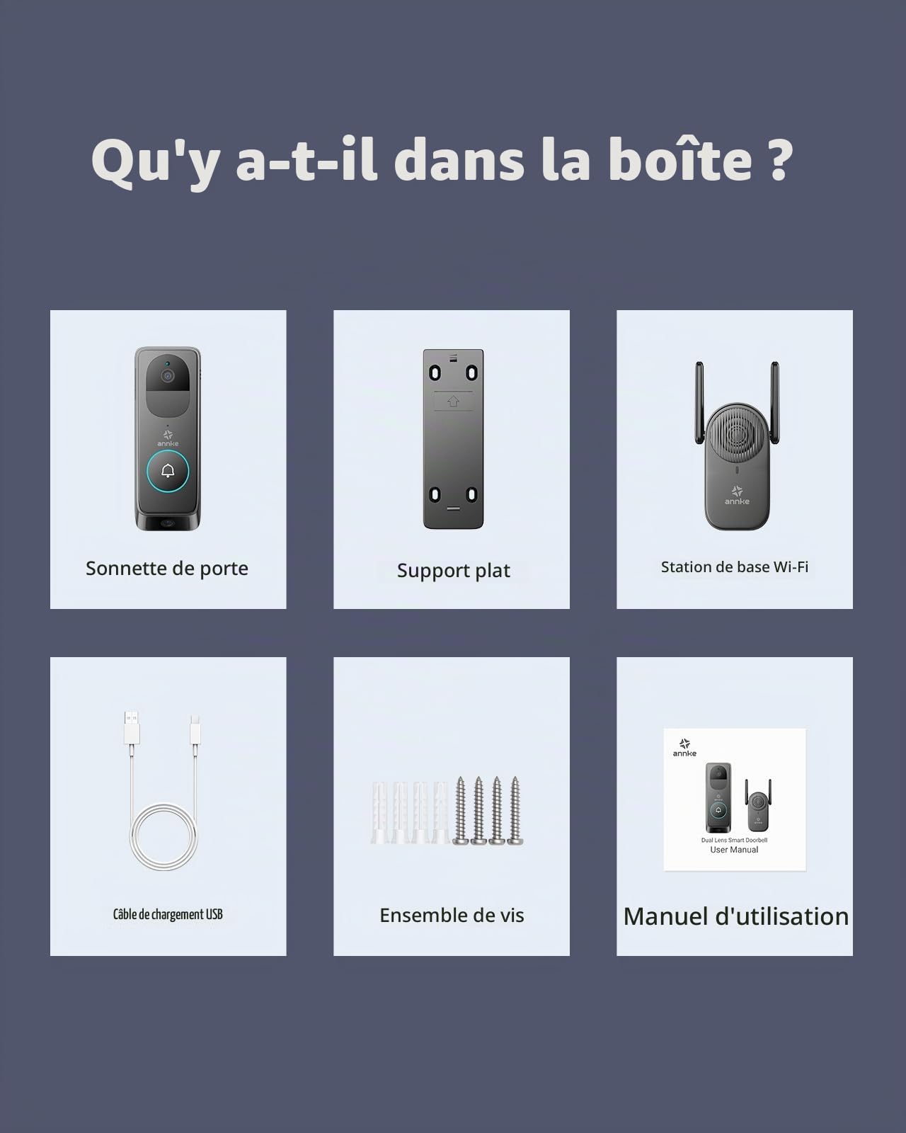 ANNKE Sonnettes Vidéo à Double Objectif avec 2K/3MP Caméra de Surveillance WiFi Extérieure, Vue Diagonale à 190°, Audio Bidirectionnel, PIR Détection Humaine, Vision Nocturne, Etanche, Alertes