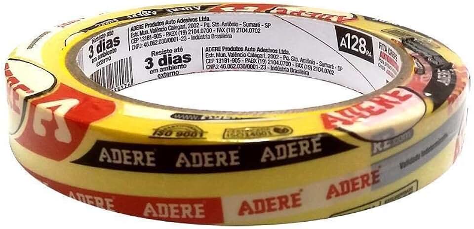 FITA CREPE AUTOMOTIVA AMARELA ADERE A128RA/S 18MMX40M, Amarelo