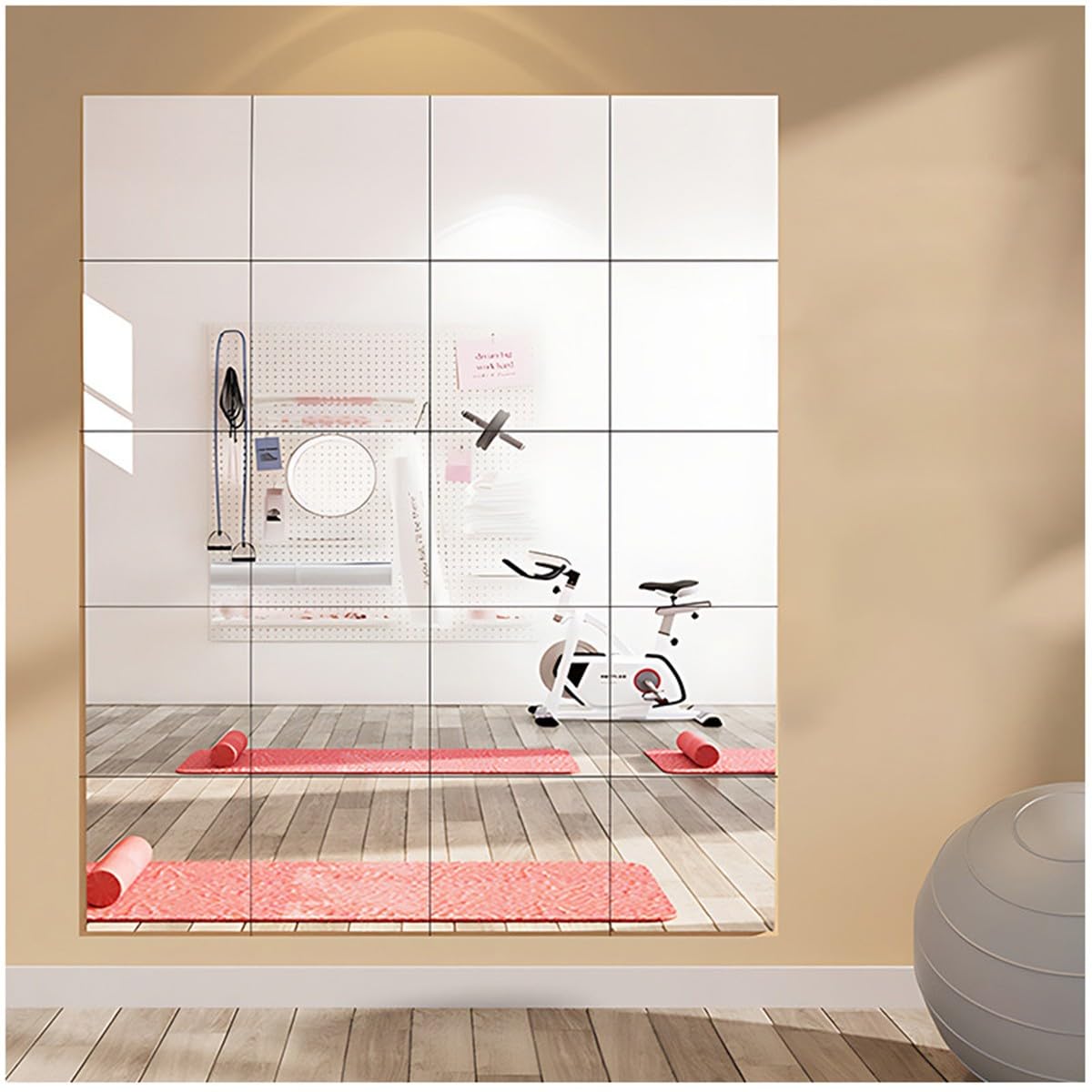 Gimnasio Espejo de Pie Cuerpo Entero 4 Piezas Espejos Grandes de Pared sin Marco con Adhesivo para Gimnasio Garaje Yoga Estudio de Baile y Dormitorio 36x36cm