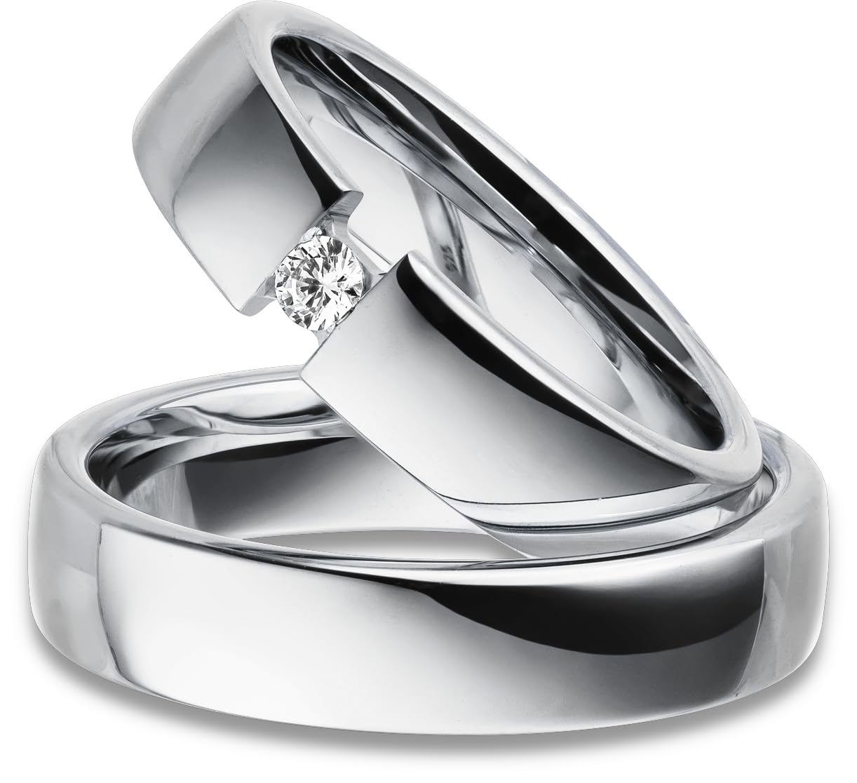 Kolibri Rings - Freundschaftsringe Silber 925 Paarpreis Spannring-Optik Massiv Nickelfrei Zirkonia Stein Trauringe Eheringe Partnerringe 100% Made in Germany- Inkl. Gratis Etui + Gravur