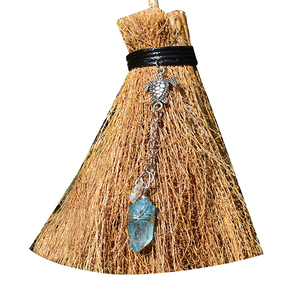 Kalttoy Halloween Decorations Broom Straw Witch Brooms with Hanging Crystal Pendant Ornament for Broom Halloween Decorations Straw Witch Brooms with Hanging Crystal Pendant