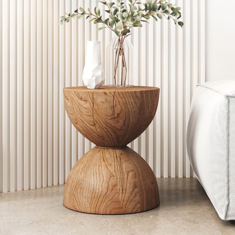 Image of Portable Side Tables Solid Wood End Table Creative Round Coffee Table Home Furniture Bedside Table Rustic Center Table