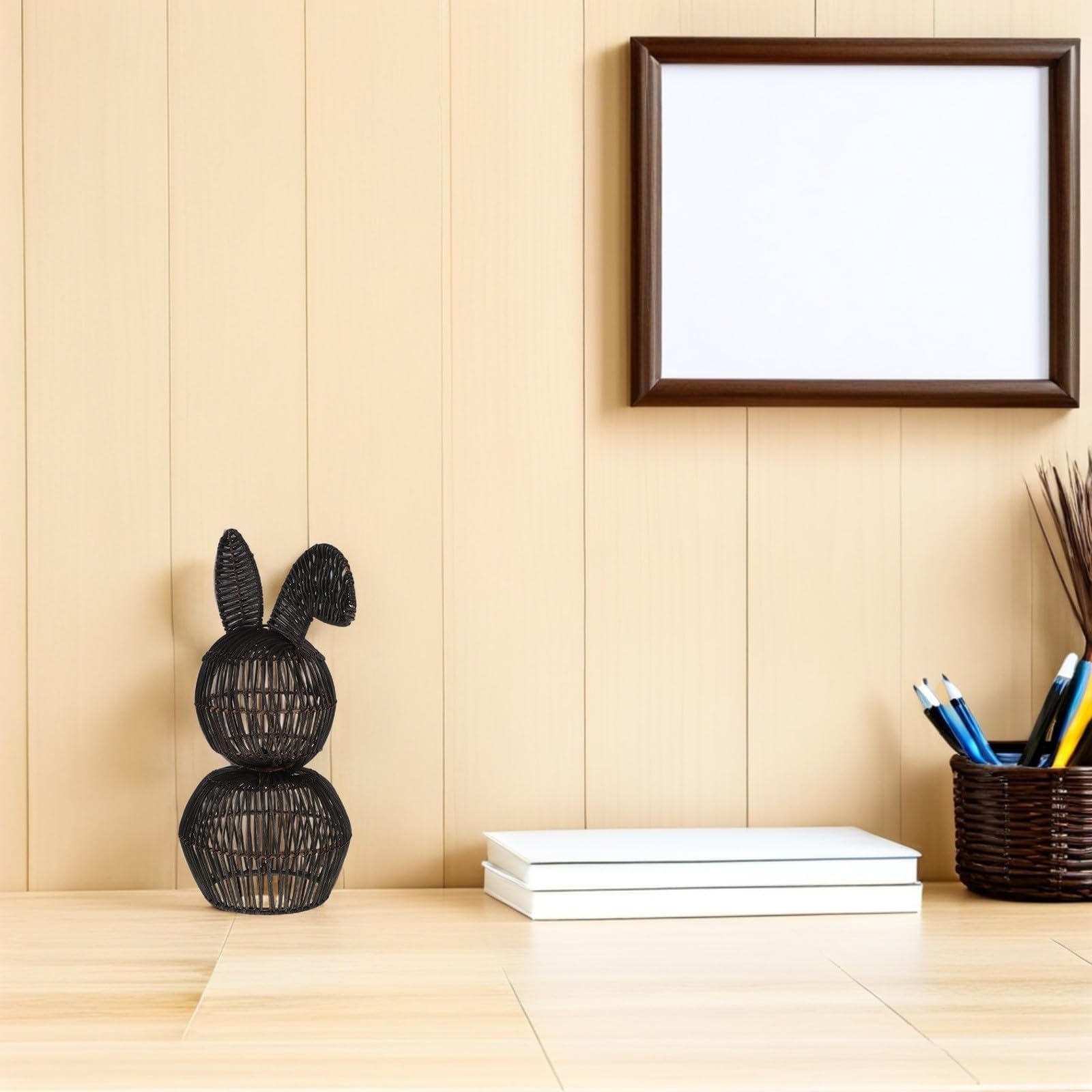 Ciieeo Decorazione Pasquale Coniglio in Rattan Intrecciato 30cm Leggero e Facile da Decorare la Casa in Primavera e Soggiorno