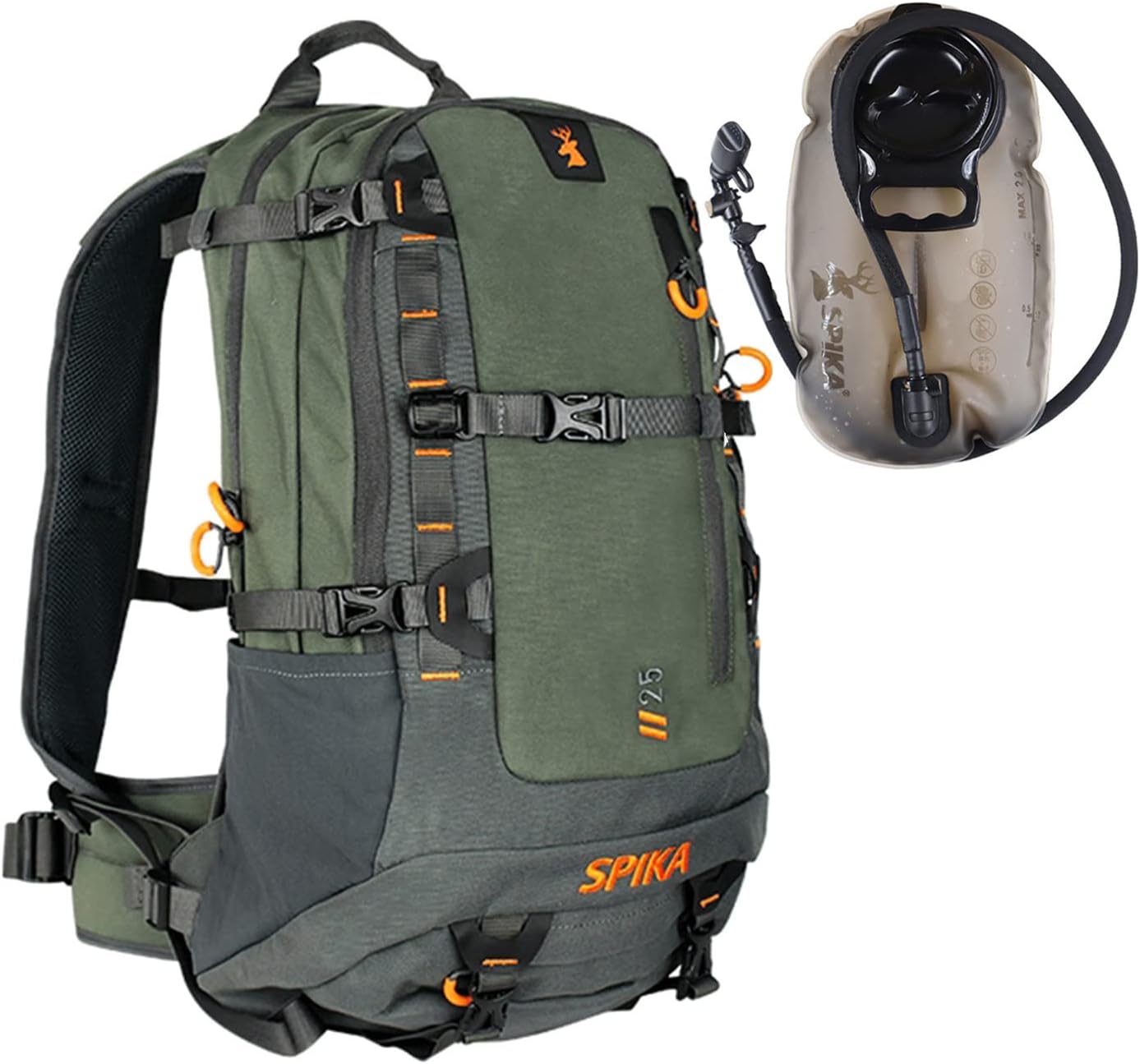 SPIKA Hunting Backpacks for Men, 25L Green Hunting Day Pack with Water Bladder, Removable Waist Belt, Rifle Holder, Internal Ammo Storage and Rain Cover - Image 2