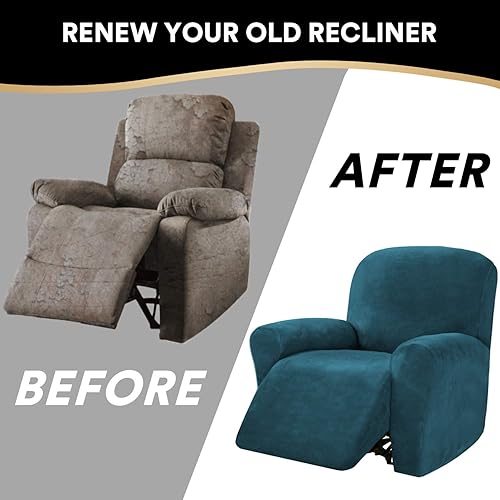 Vista 24 de PrinceDeco Funda para silla reclinable, fundas elásticas de terciopelo para sofá reclinable, estilo de 4 piezas, fundas para sillas reclinables