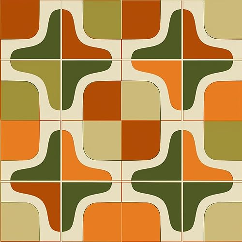 IVN 10 azulejos geométricos retro de 12 x 12 pulgadas para despegar y pegar, autoadhesivos, autoadhesivos, adhesivos de vinilo para cocina, baño,