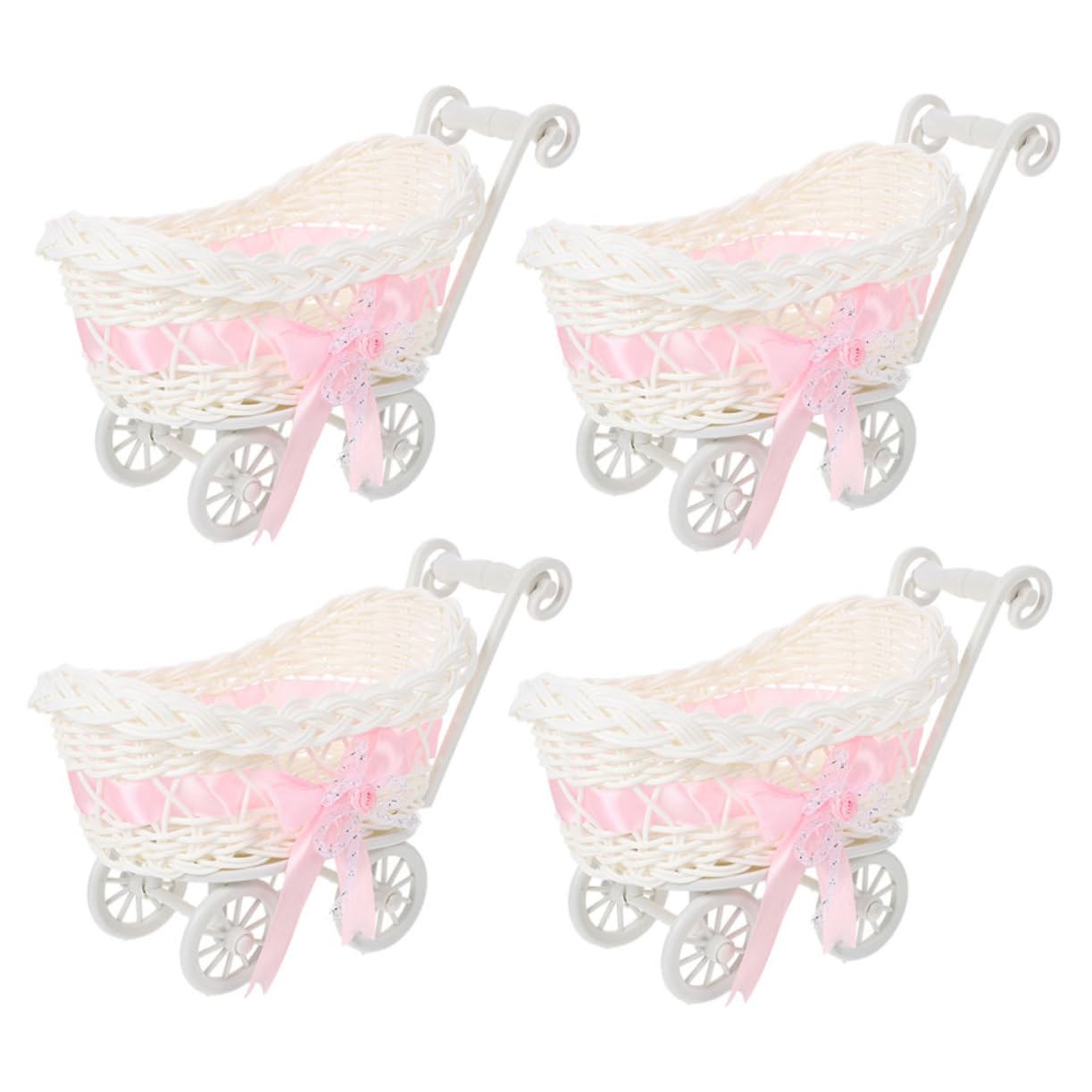 Garneck 4pcs Basket Decoration Stroller Basket Wicker Flower Basket Aesthetic Room Decor Rattan Pink Pp