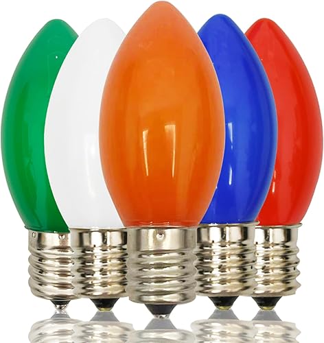Bokoiuu Paquete de 25 bombillas de cerámica multicolor C9, bombillas de repuesto de Navidad de 7 W, bombilla incandescente de cerámica con base E17