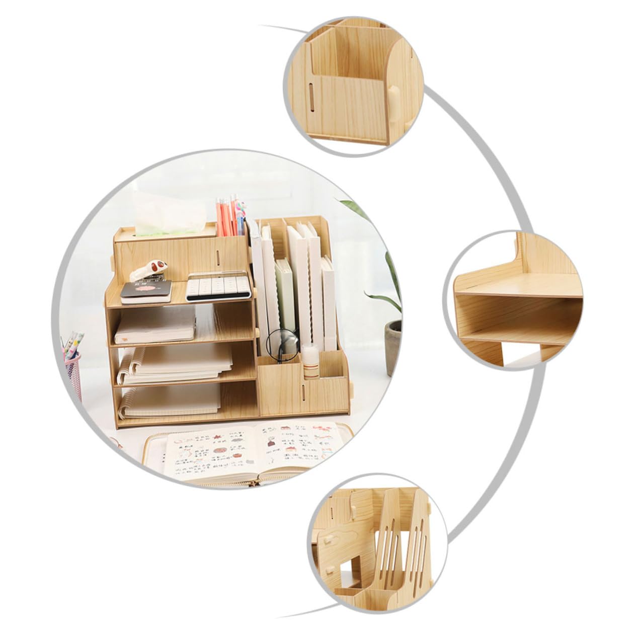iplusmile Organizador de Archivos para Escritorio de Madera Gran Capacidad y Diseño de Múltiples Compartimentos para Almacenamiento Ordenado en Oficina y Hogar