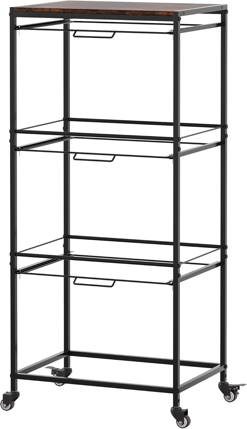 EasyPAG Rolling Hanging File Folder Cart, 3 Tier Metal Pull-Out File Rack for Letter and Legal Size Folders, Portable Filing Cart for Office Home, Black