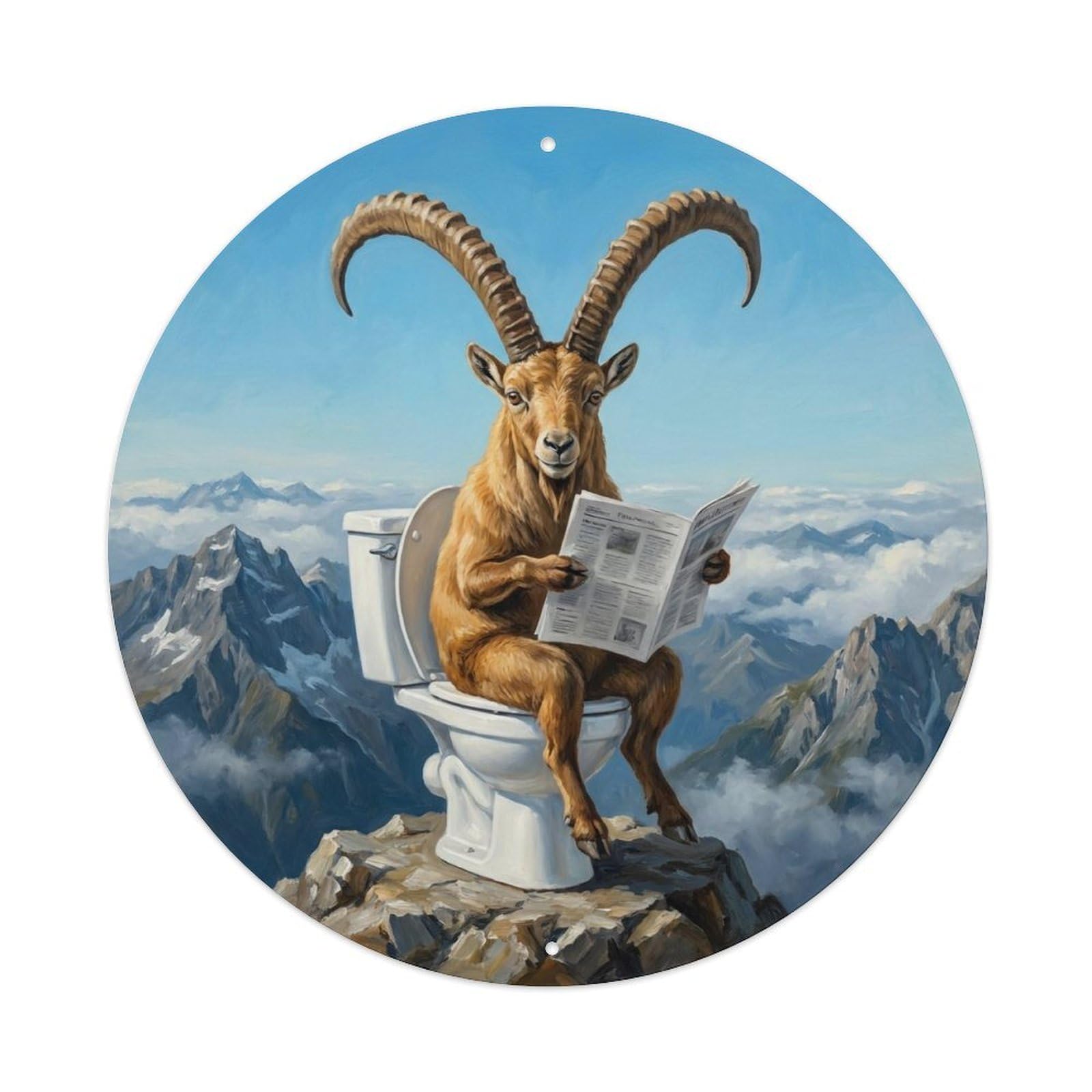 Ibex On Toilet Humorous Bathroom Rocky Summit Reads Metal Tin Sign
