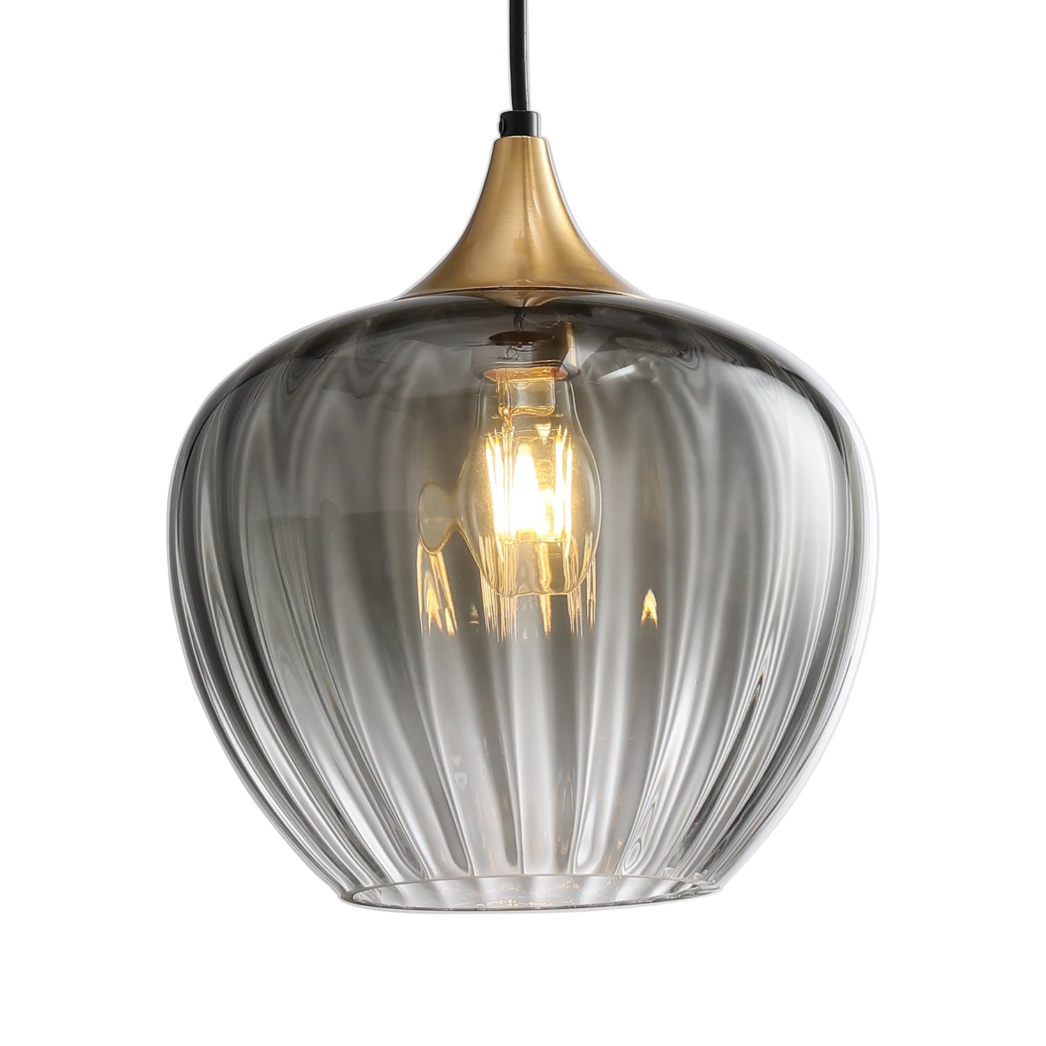 Photo 1 of Lighten Chance Glass Lampshade Pendant Light Kitchen Island, 9" Vintage Hanging Lamp Ceiling Lighting Fixture, Brushed Gold Modern Chandelier for Dining Room Restaurant Foyer Entryway (Smoke Grey)