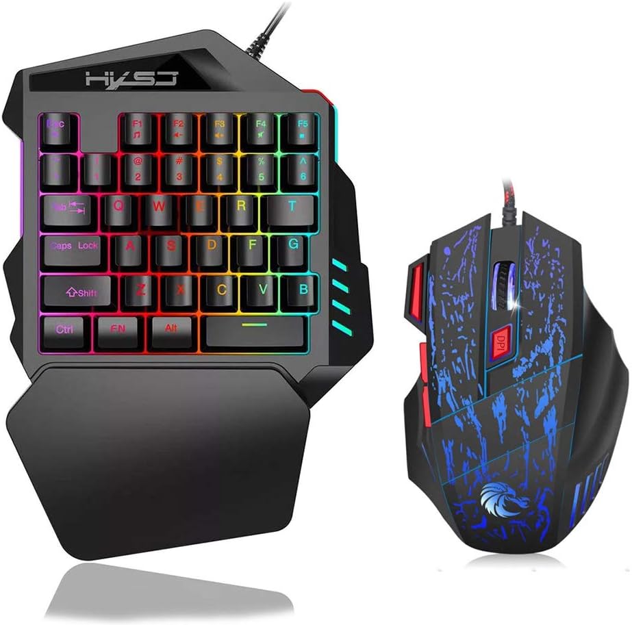 HXSJ J50 One-Handed Gaming Keyboard 35 Keys LED Backlight + Wired Gaming Mouse with Breathing Light 5500 DPI 7 Button Keyboard and Mouse Combo