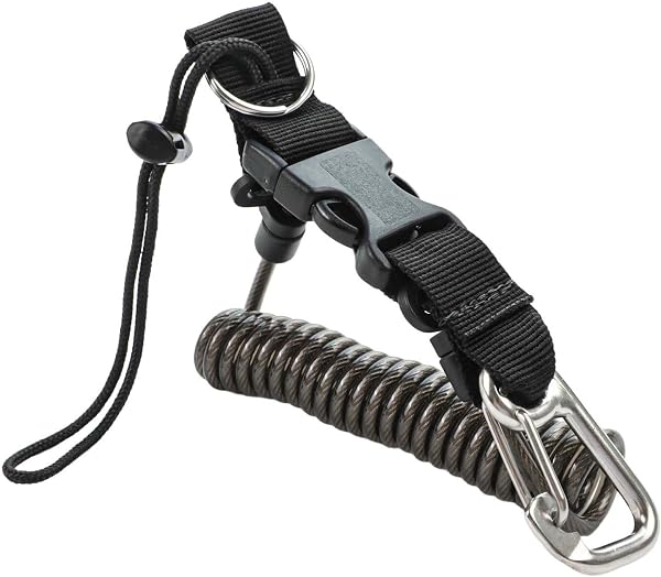 Cordino con gancio per immersioni subacquee, con fibbia a sgancio rapido, SS316, cavo anti-smarrimento per fotocamera subacquea e fotografia subacquea (nero) - 2