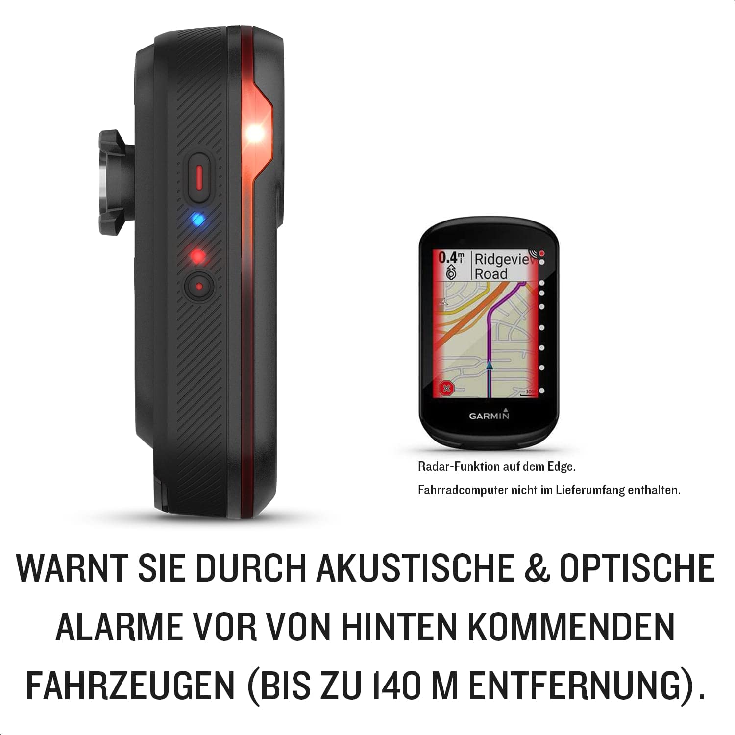Garmin Varia RCT716 - Radar mit integrierter Dashcam zur Aufzeichnung und Speicherung von Ereignissen. Warnt vor heranfahrenden Fahrzeugen; STVZO Rücklicht mit 5 Lumen, inkl. 16 GB SD-Speicherkarte
