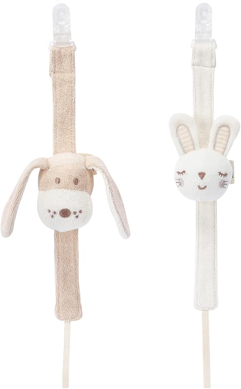 Clip para chupete, paquete de 2 soportes para chupete de bebé para niños y niñas, se adapta a muchos chupetes y juguetes para la dentición del bebé, regalo ideal para bebé (cachorro y conejito)