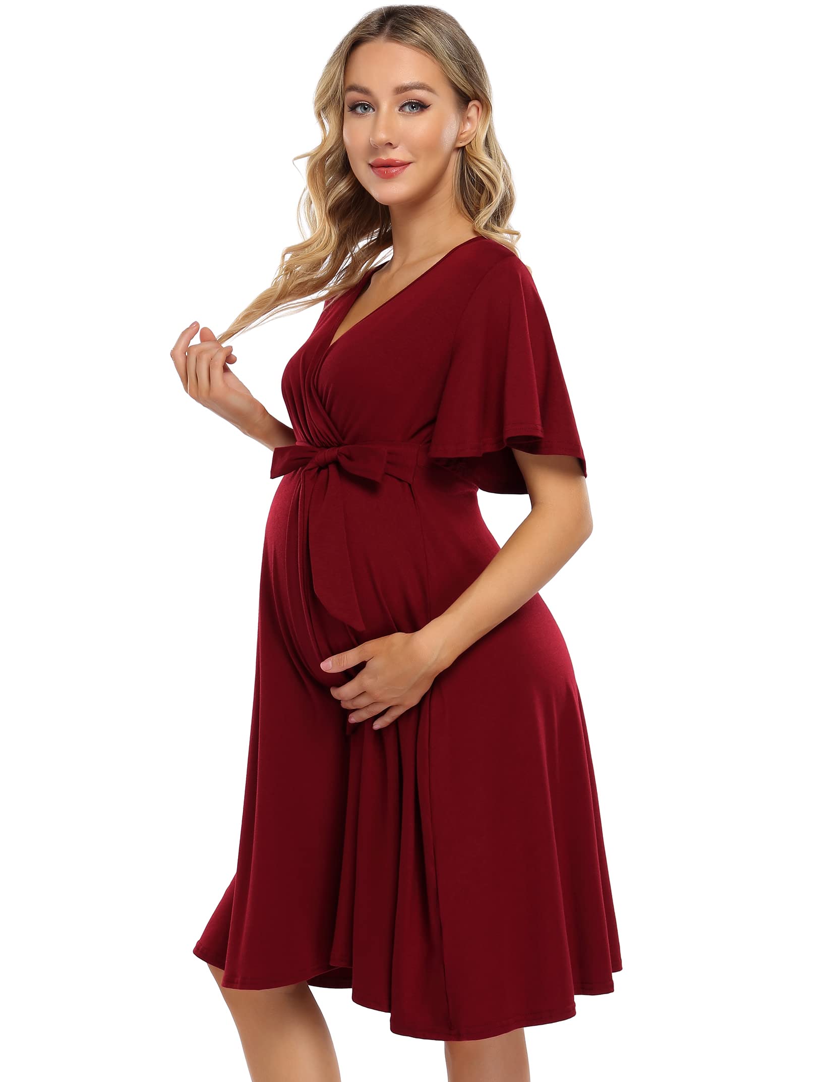 KOJOOIN Womens Maternity Dress Nursing Dresses Pregnancy Dress Breastfeeding Dress 3/4 Sleeve A-Line V-Neck Dress — view 8