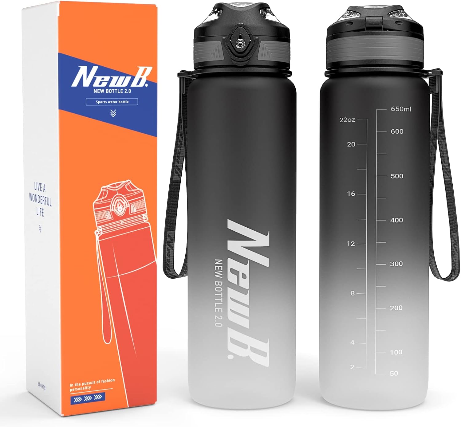 Pluralla One Touch Sport Water Bottle (Pack of 1) with Carry Handle, Leak Proof, Flip Top Lid, BPA Free, Tritan Material Water Bottle, Ideal Gift for Travel, Gym and Outdoor Fitness | 22 oz, 34 oz