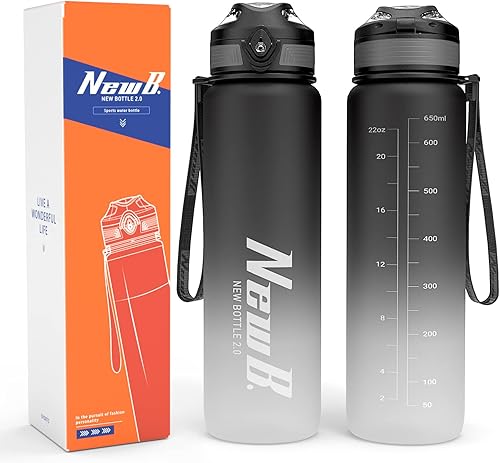 One Touch Botella de agua deportiva (paquete de 1) con asa de transporte, a prueba de fugas, tapa abatible, sin BPA, botella de agua de material