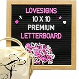 LoveSigns Letter Boards - Premium Changeable Felt Letter Board | 600 White and Pink Characters | 10 x 10 Inch Square Oak Frame | Black Felt Backing | Custom Canvas Storage Bag
