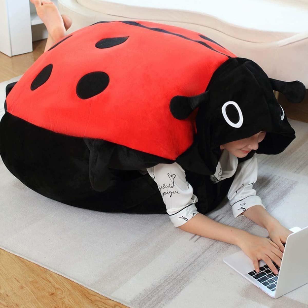 Wearable Ladybug Pillow, 23.6/39.4in Cute Warm Removable Sleeping Wearable Lady Bug Wearable Pillows with Hat for Xmas Gift (23.6 in)