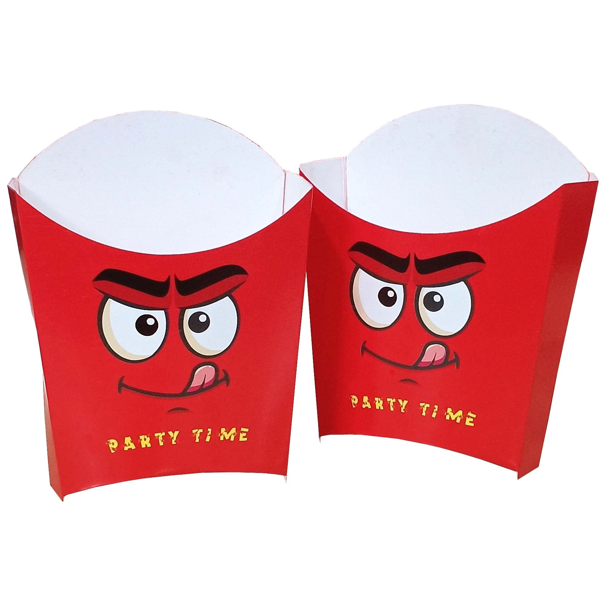 LINE 'N' CURVES 250 Pieces Red Printed SBS Board French Fries Tub Bio-degradable Disposable French Fries Container Snack Holder Cup for Party, Picnic, Delivery & Takeaway, 3.5x1.75x4 inch 2