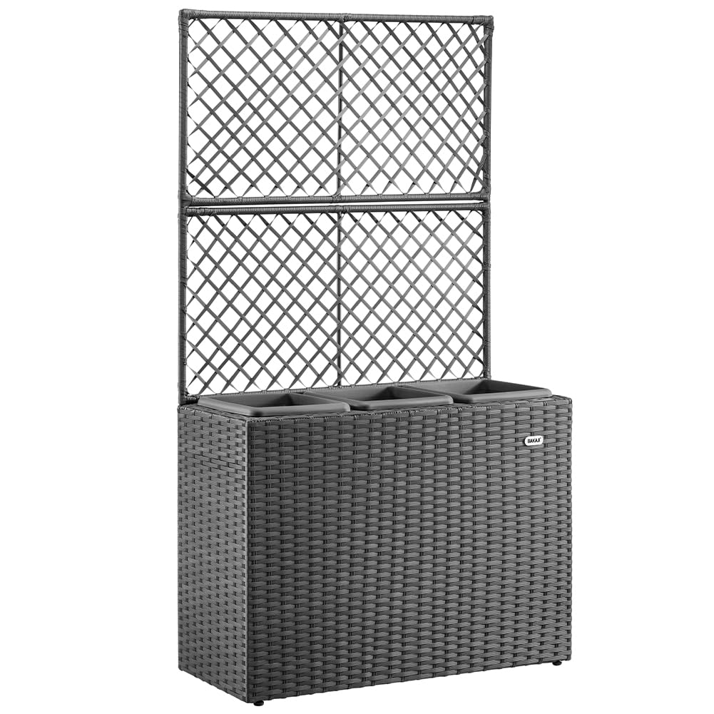 BAKAJI Jardinière à treillis en polyrotin, 3 pots amovibles, conteneurs pour plantes, potager vertical d'extérieur, design résistant aux rayons UV, jardin, balcon, terrasse, plante grimpante (gris)